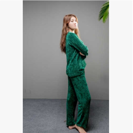 Soft fleece green solid pajama set