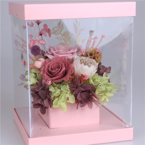 Custom Logo Pink Black Rectangular Transparent Flower Box
