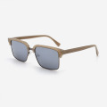 Rectangle Acetate And Metal Combined Men's Sunglasses 23A8061