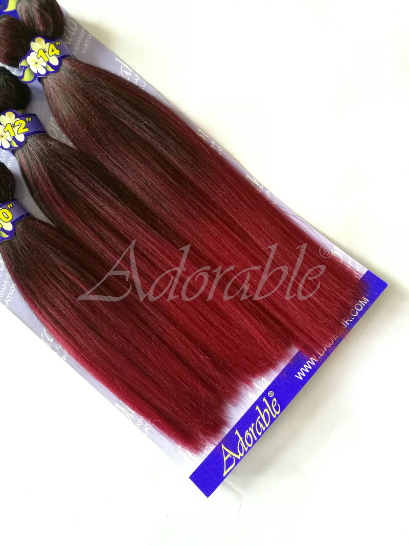 Adorable two tone 1bbug red color silk straight yaki wave 6pcs ombre hair,afro straight synthetic pony hair weave with package