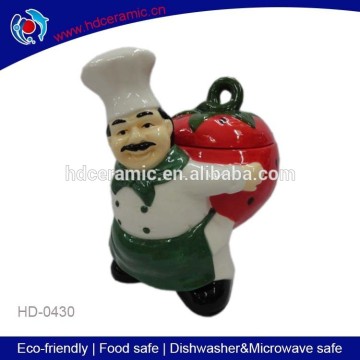 ceramic cookies jar, funny chef hold strawberry candy and food jar