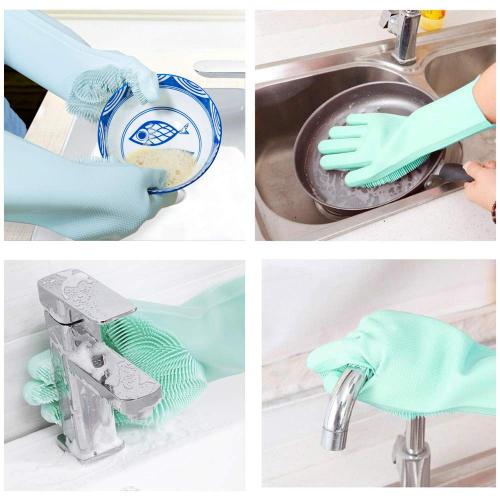 Silicone Dishwashing Cleaning Gloves with Wash Scrubber