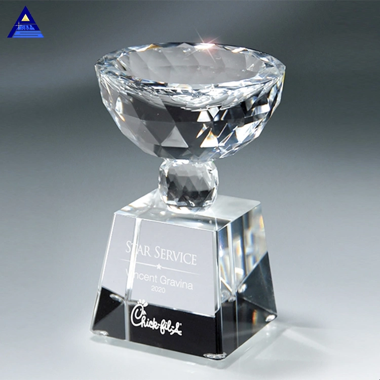 Company Award Ceremony Custom Logo Souvenir Gift Big Glass Crystal Trophy Cup