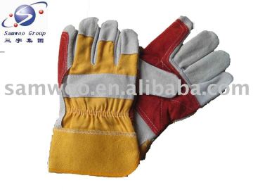 cow split leather gloves, double palm (HLR3R03Y-R) protective cow split leather gloves