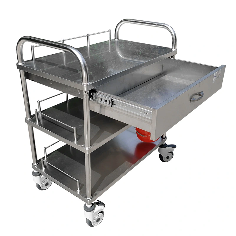 Hospital 304#Stainless Steel Three Shelves Medical Instrument Trolley