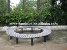 Outdoor wooden and iron garden tree bench without backrest