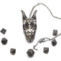 Dragon Head Necklace with Mini Dice Set, Tiny 7pcs Polyhedral DND Dice Set in Dragon Head Metal Cage Portable Keychain Necklace