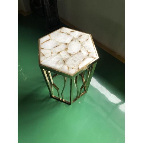 white agate hexagon semiprecious stone table