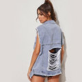 Custom Hollow Out Denim Vest Jacket for Ladies