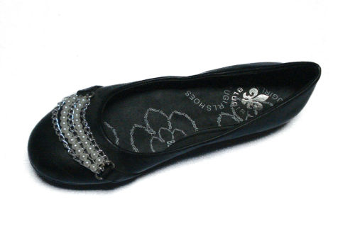 Custom 2012 Pu Upper / Outsole Black Ladies Pump Flat Shoes