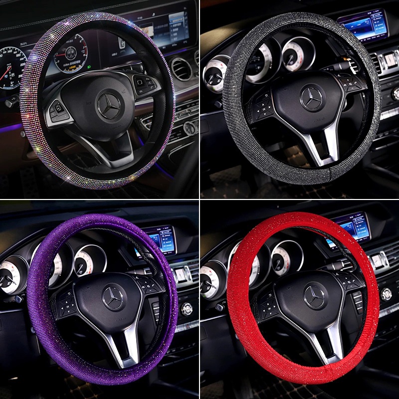 Bling Rhinestones Penutup Roda Kemudi Dengan Mobil Berlian Berlian SUV Breathable Anti-Slip Steering Roda Pelindung