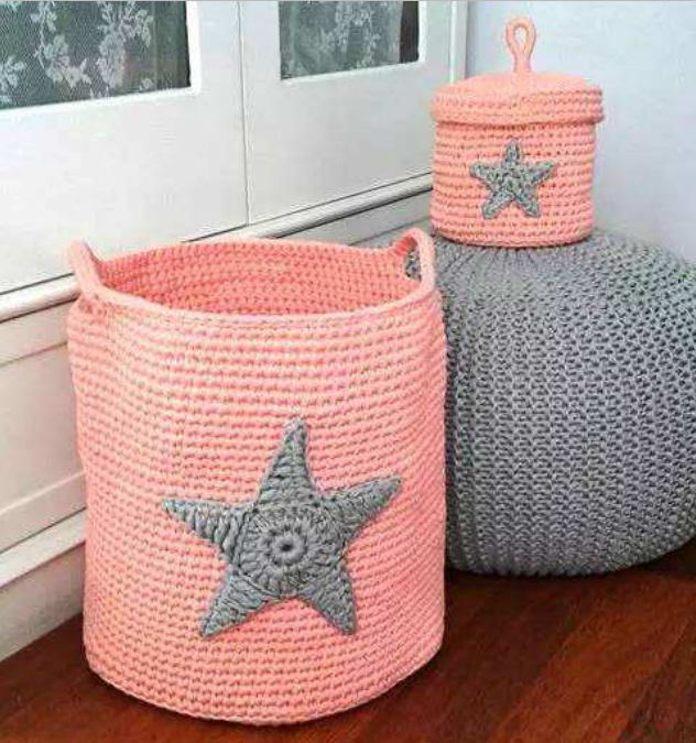 pink knitted storage boxes