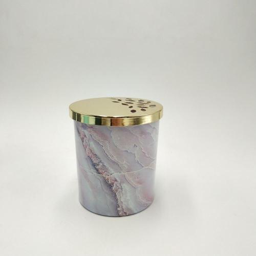 Gold decorative metal lid marble glass scented candle jar