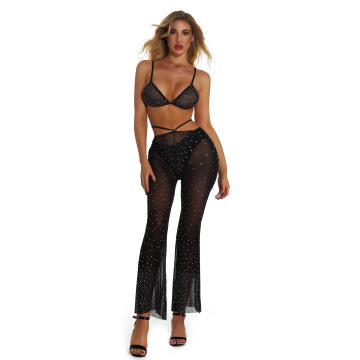 Transparent Rhinestone Body Stocking - Sexy Lingerie Set for Mature Women