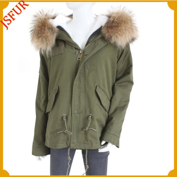 fashion Raccoon fur hood collar fox fur lined parka coat