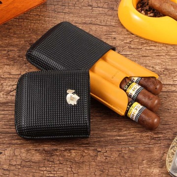 COHIBA Portable Cigar Case Humidor Travel Leather Cigars Box Luxury For 3 Cigars Tube Cigar Accessories W/ Gift Box