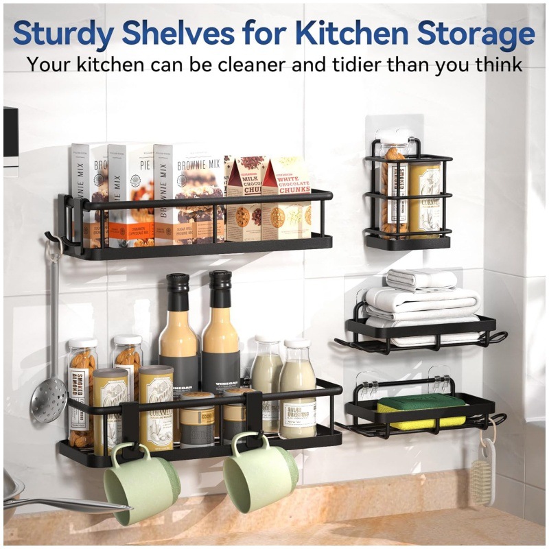 Siyah Duvara Monte Duş Kutusu Organizatörü Black Wall-Mounted Shower Caddy Organizer