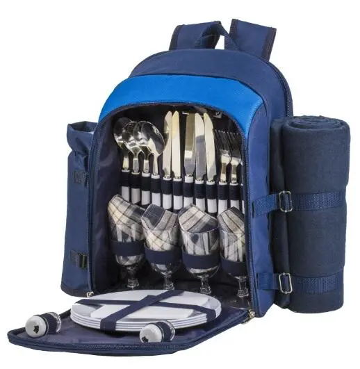 Cooler Compartment Wine Bag Picnic Set Multifunction 4 Person Picnic Backpacks Bags with Blanket