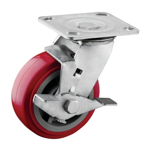 Top Lock Brake Swivel Plate PU Wheel Caster