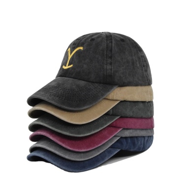 Yellowstone Embroidered Baseball Cap: European & American Styles with Washed, Old-World Charm and Curved Brim Sun Hat