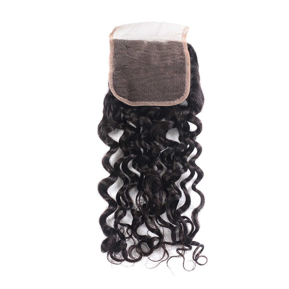 Huashuo Highest Discounts New Arrival Natural Black Brazilian Virgin Human Curved Part Water Wave Hair Lace Closure