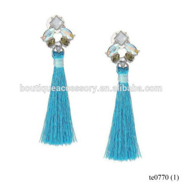 Fashion Resin Gemstone Jewel Earrings With Tassel Fringe