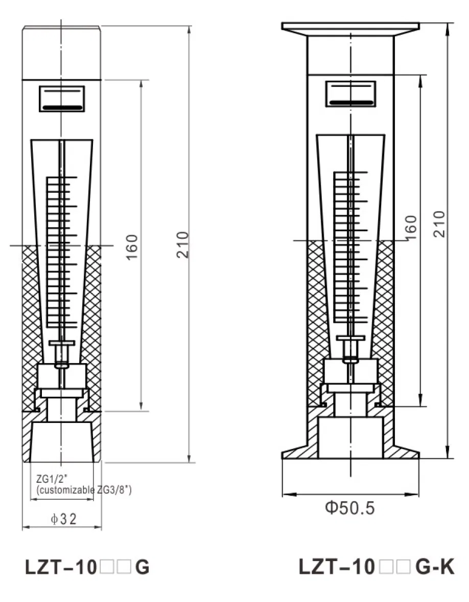 Seria Lzt-10 Debitmetru cu tuburi acrilice de tip lipire sau lipire cu filet Rotametru