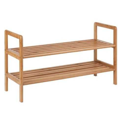 2-tier no folding bamboo bench shoe organizer shelves