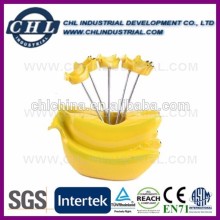 Banana shape fruit fork with resin handle