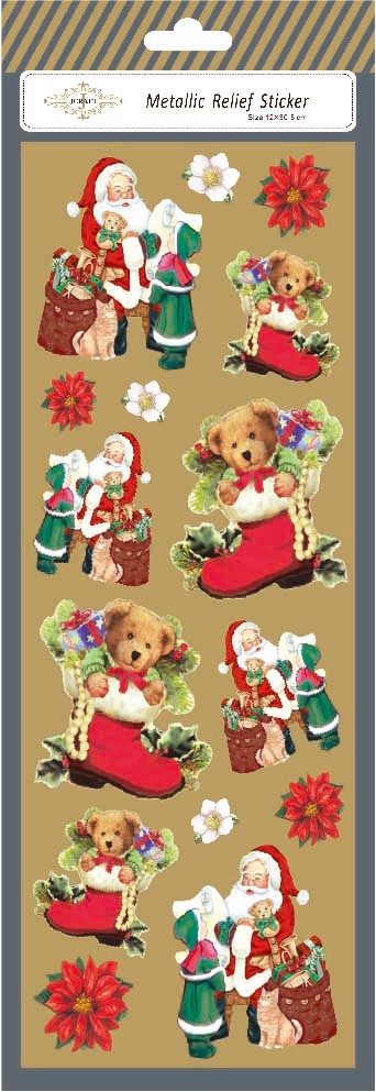 The Santa Claus and bear Metallic Relief Sticker