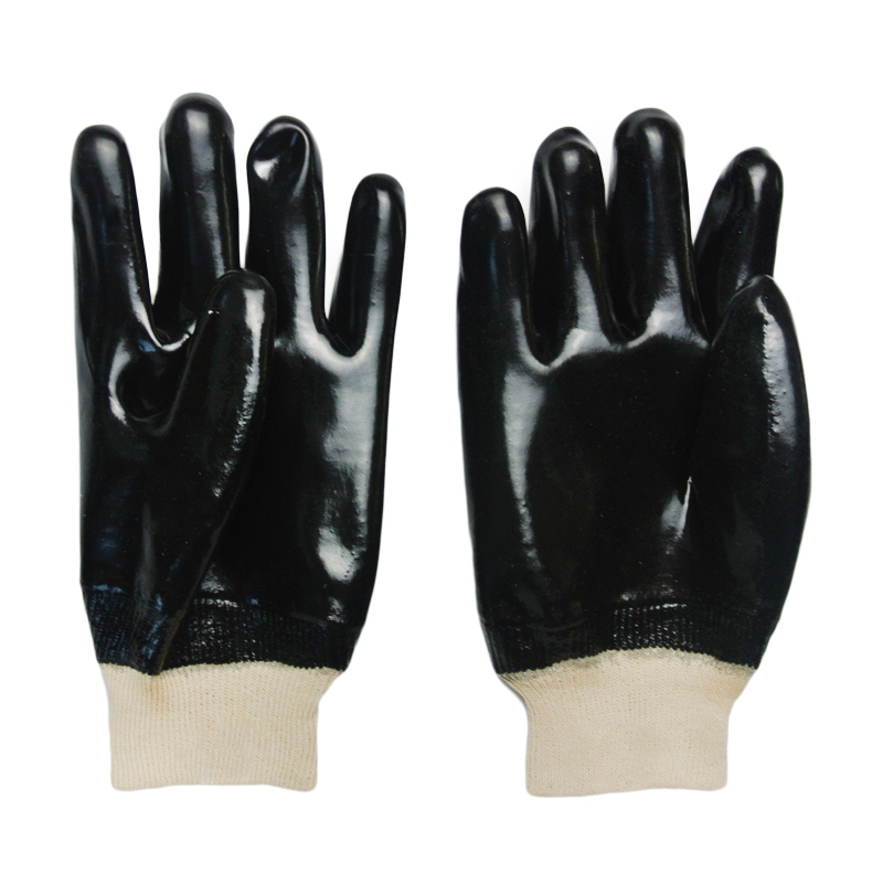 Black pvc dipped gloves oil resistant working glove