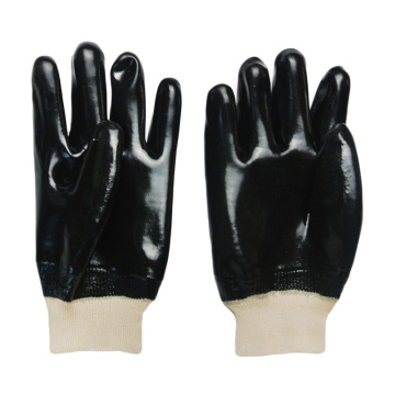 Black pvc single dipped gloves knit wrist
