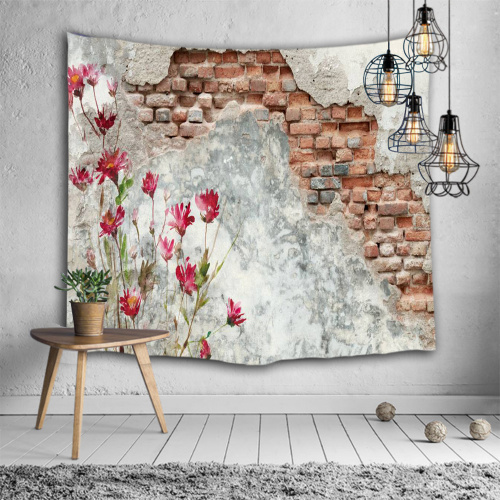 Broken Brick Wall Tapestry Red Flower Countryside Tapestry Wall Hanging for Livingroom Bedroom Dorm Home Decor