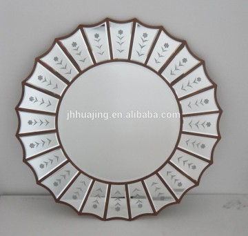 Round Antique Gold Sunburst Mounted Conrner Ethnic Modern Venetian Wall Mirror