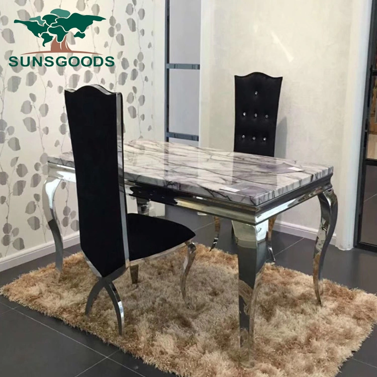 Home Furniture Modern Luxury Stainless Steel Artificial Marble Dining Table Set 