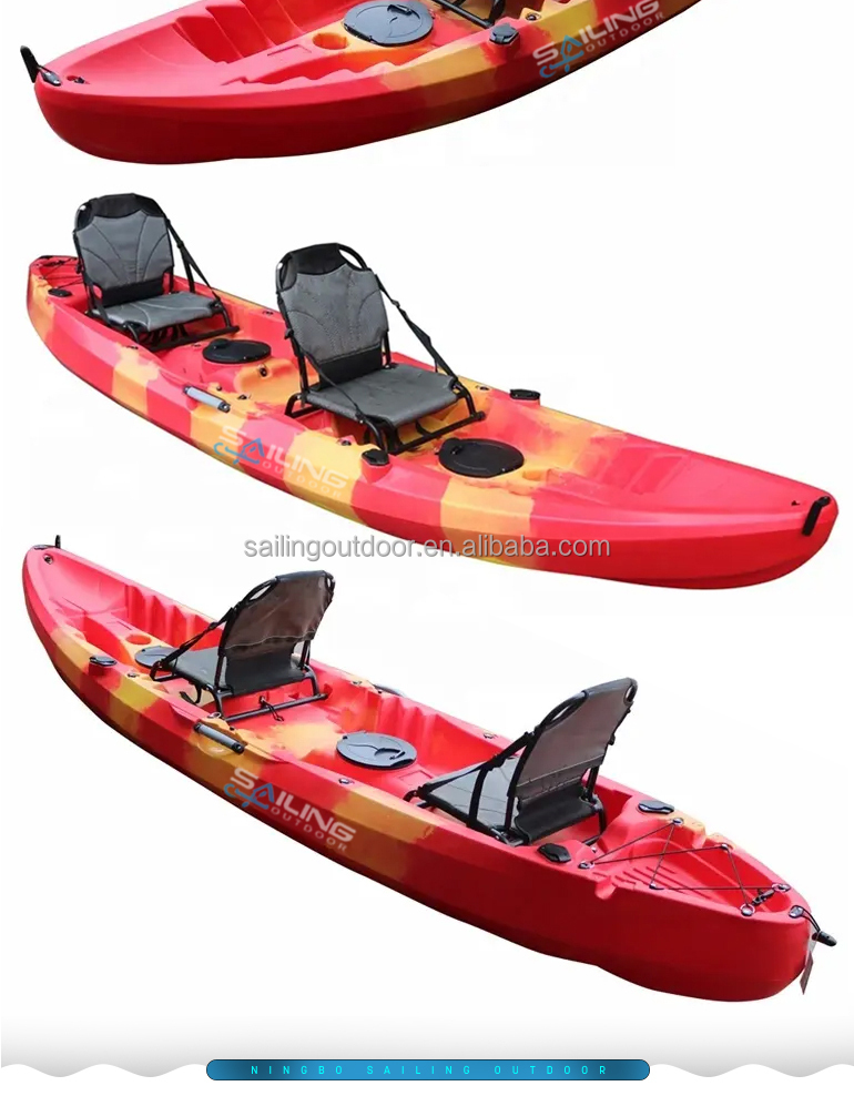 OEM&ODM Double Seat 3 Person Sit On Top Canoe Plastic Boat Recreation Family 2+1 Fishing Kayak For Sale