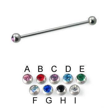 Double Jeweled Ball Long Industrial Barbell