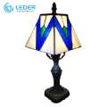 LEDER bedlampje van blauw glas