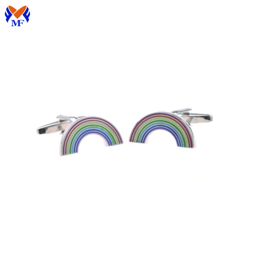 Stainless steel rainbow design enamel cuff link