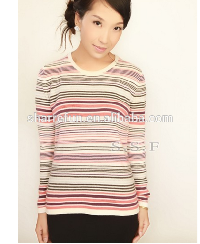 wholesale many colors 12gg women's striped cashmere pullover