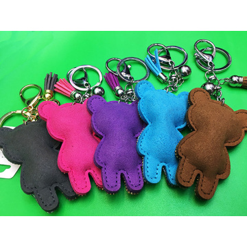 Cute Cartoon Bear Pendant Multicolor Leather Diamond Keychain