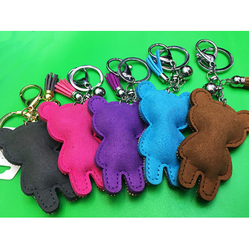 Cute Cartoon Bear Pendant Multicolor Leather Diamond Keychain