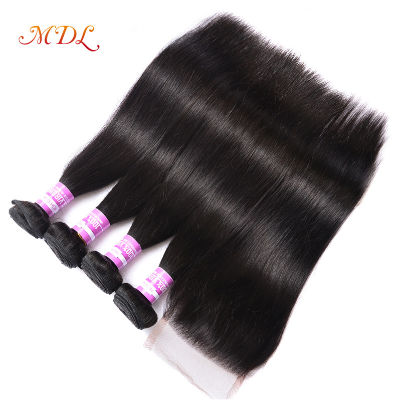 Human Bundles Hair Cuticle Aligned Vendors, Wholesale Natural Silky Straight Wave Style 4 Bundles With Closure