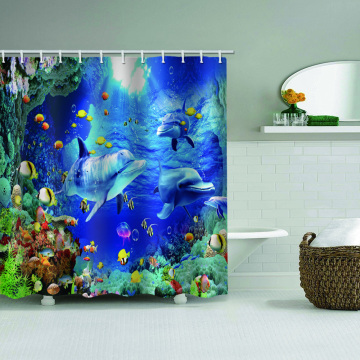 Dolphin Tropical Fish Waterproof Shower Curtain Animal Bathroom Decor