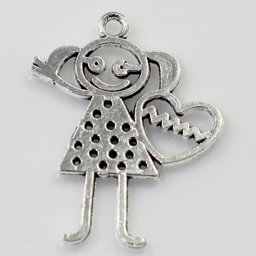 Saint Valentin Métal Garçon Fille Alliage Charme Pendentif En Gros Fille Charmes pour Bracelet Faire Bijoux Pendentif