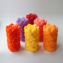 Handmade use paraffin wax rose pillar candle
