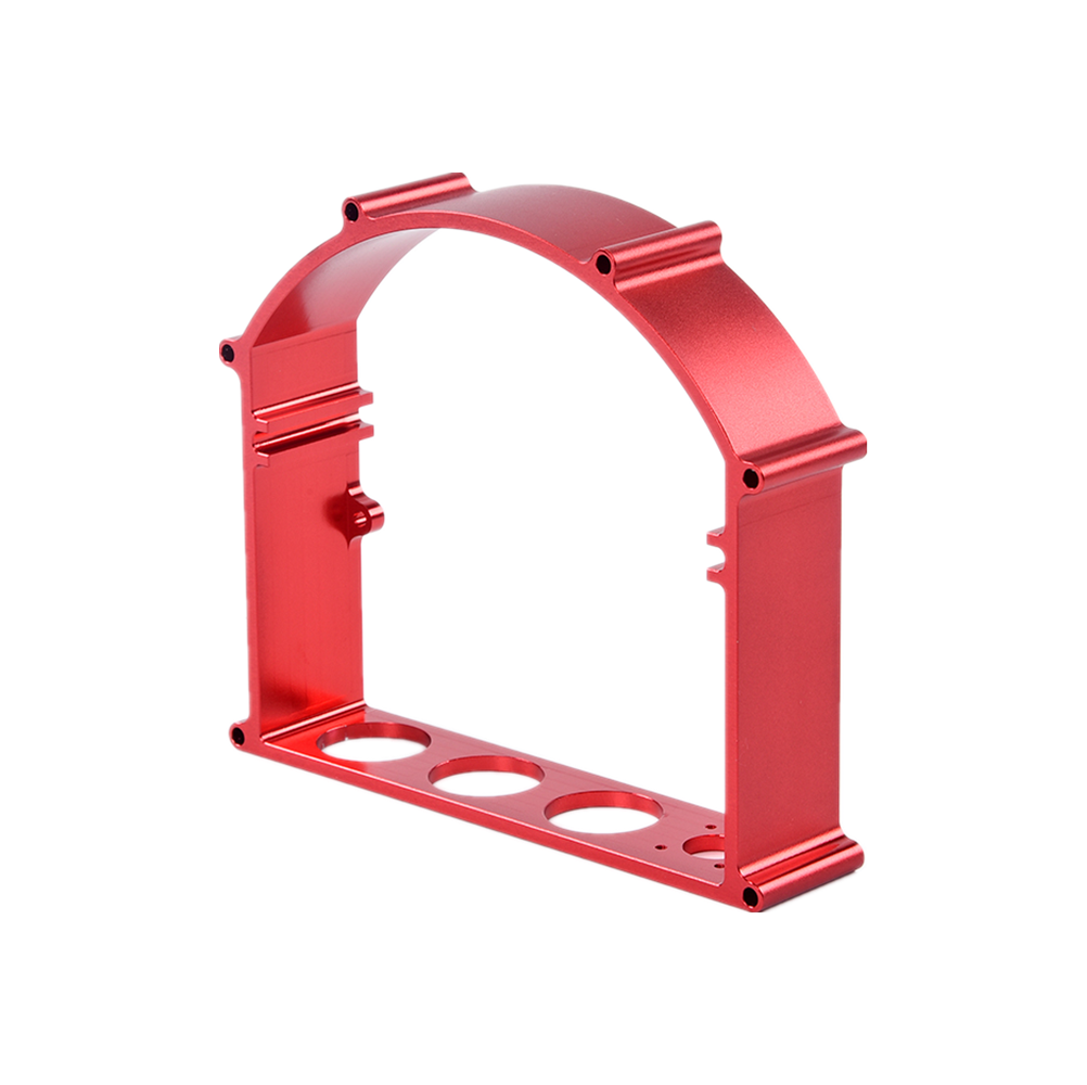 Precision aluminum extrusion and milling frame in red