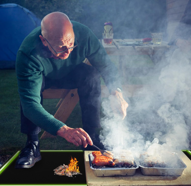 Under Grill Mats Grill Fireproof for Lawn Oil-Proof Grill Pads Fire Pit Mat Fireplace Mat Reflective Trim for Nighttime
