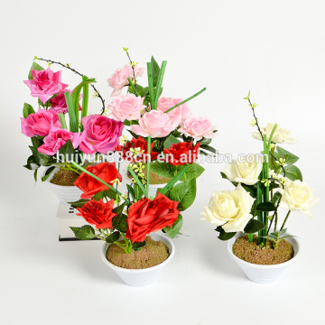 Romantic room decorations artificial rose flowers with ceramic pot