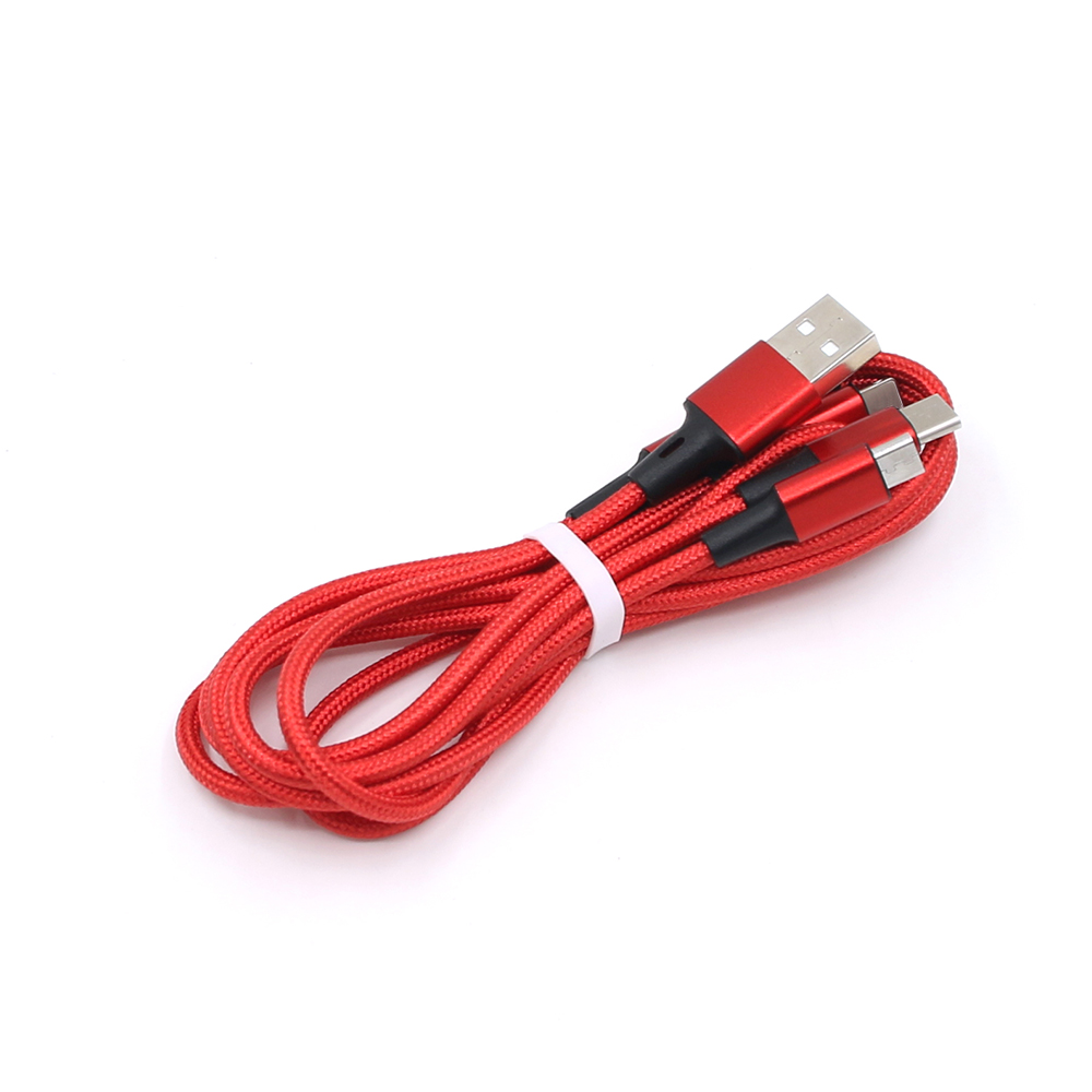 Yijiashishang Nylon braided 3-in-1 charging cable with iOS 8PIN, Micro USB and Type-C interface 2.A Aluminum Alloy connectors